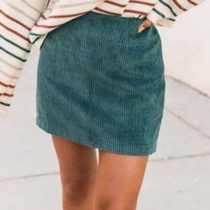 Pink Lily GREEN CORDED MINI SKIRT